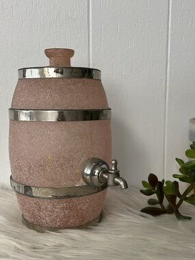 Vintage 40's Czech Pink Frosted Art Glass Barrel Decanter Spigot